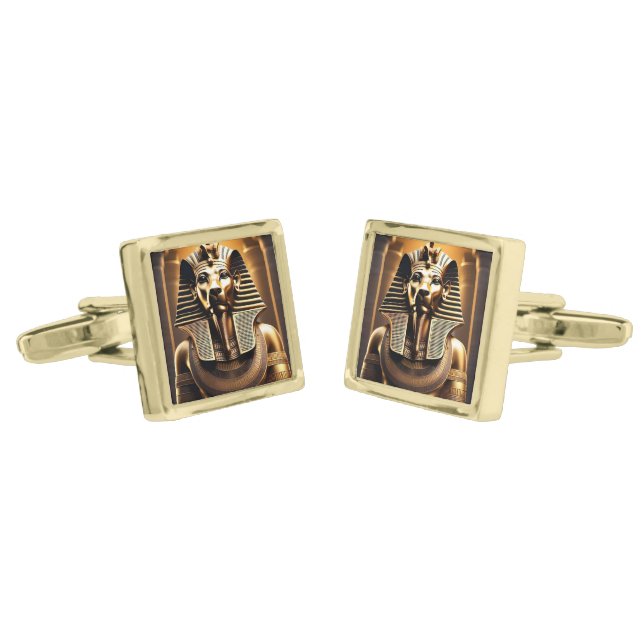 **"Royal Roar: The Golden Pharaoh Lion"** Cufflinks (Angled)