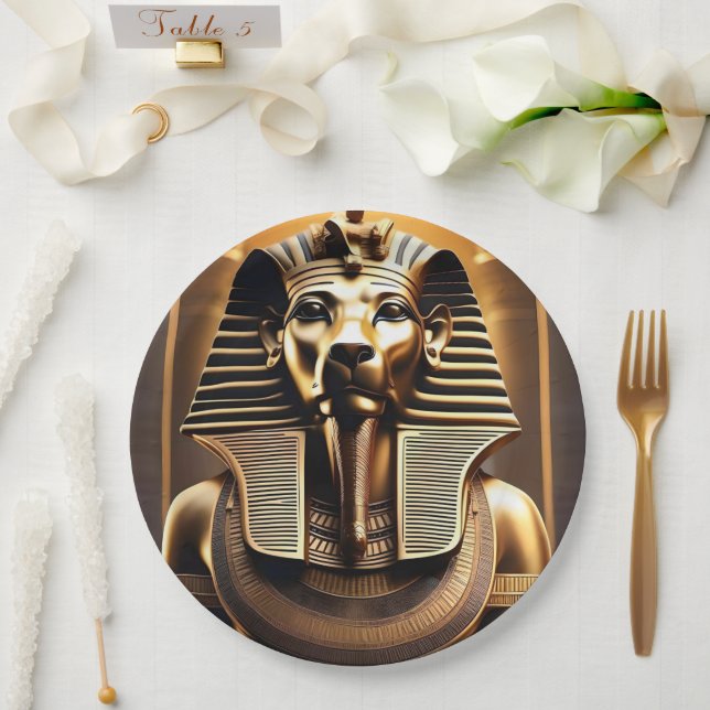 **"Royal Roar: The Golden Pharaoh Lion"** Paper Plates (Wedding)