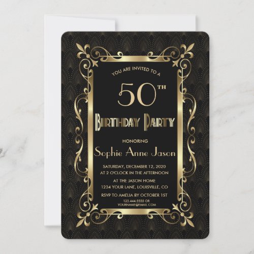 Royal Roaring 20s Gold Art Dec Birthday Party Invitation