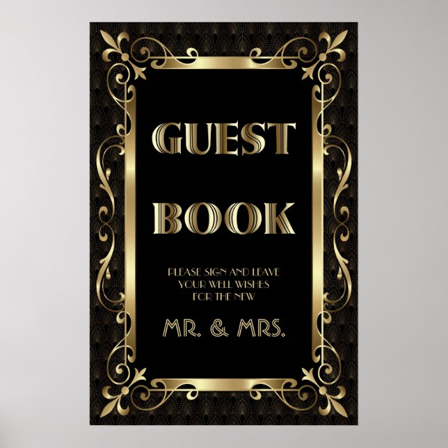 Royal Roaring 20s Gold Art Deco Guest Book Sign (Front)