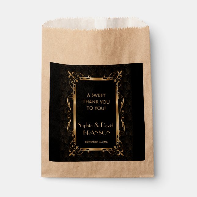 Royal Roaring 20s Gold Art Deco Wedding THANK YOU Favor Bag (Front)