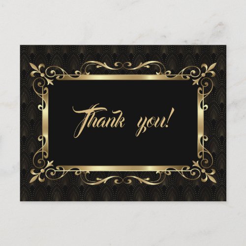 Royal Roaring 20s Gold Art Deco Wedding Thank You Postcard