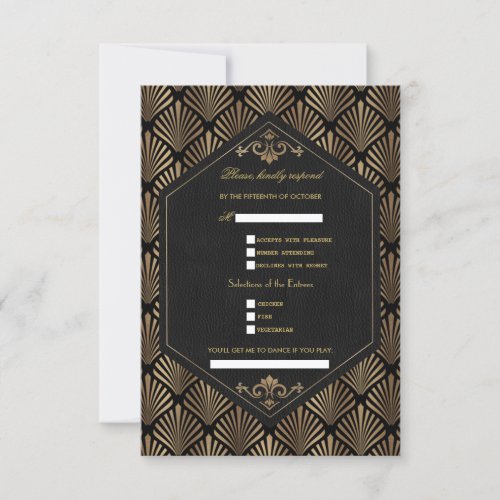 Royal Roaring 20s Gold Black Great Gatsby Wedding RSVP Card