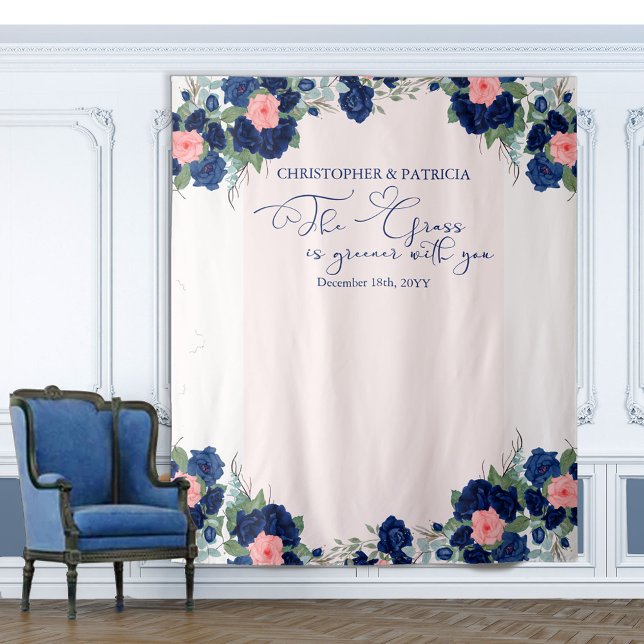 Royal Rose Blue and Coral Floral Wedding Backdrop (Creator Uploaded)