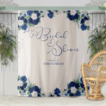Royal Rose Blue Floral Bridal Shower Backdrop<br><div class="desc">Elegant bridal shower tapestry to use as a decorative wall hanging, welcome sign or photo booth backdop, for example. The design has royal blue navy and ivory roses, greenery, eucalyptus leaves. Bridal Shower is hand lettered with love heart flourishes and the template is set up for you to add the...</div>