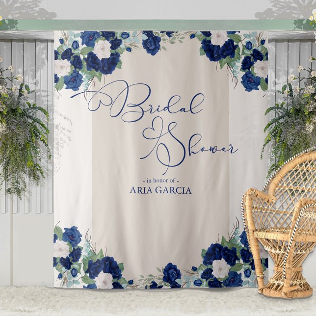 Royal Rose Blue Floral Bridal Shower Backdrop (Creator Uploaded)