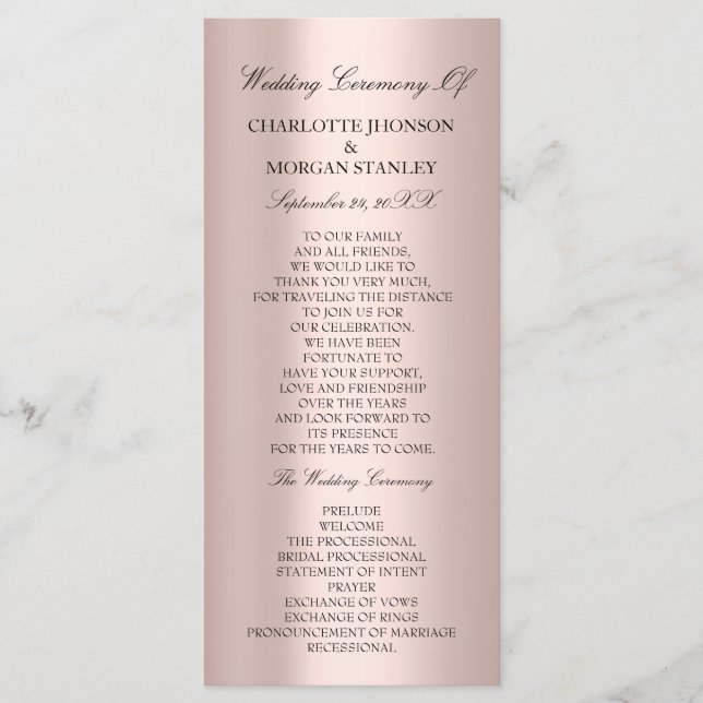 Royal Rose Blush Pink Minimalism Wedding Program (Front)