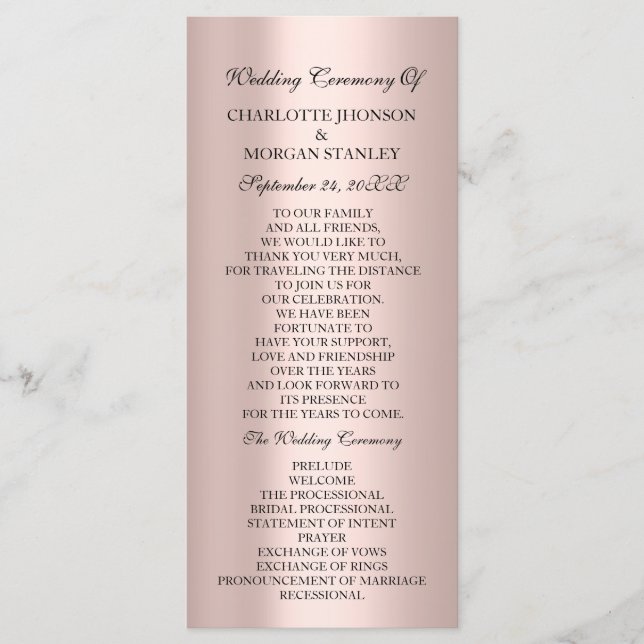 Royal Rose Blush Pink Minimalism Wedding Program (Front)