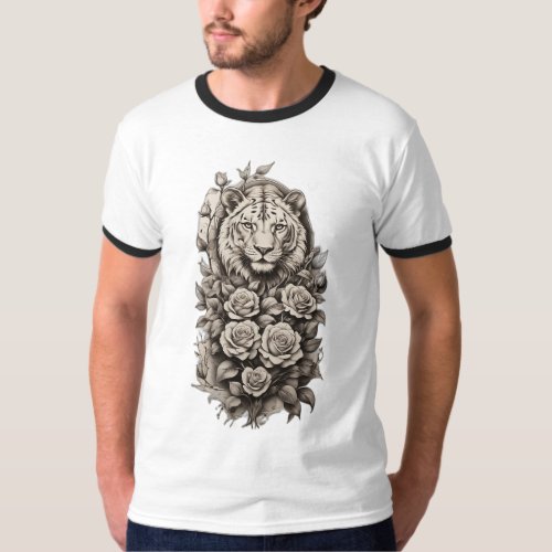 Royal Rose Ink  Captivating Lioness Shoulder Tato T_Shirt