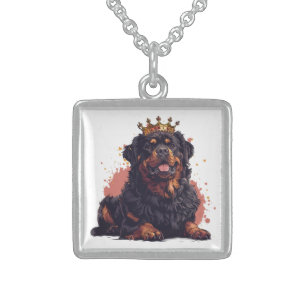 Royal Rottweiler Dog Queen Crown Sterling Silver Necklace