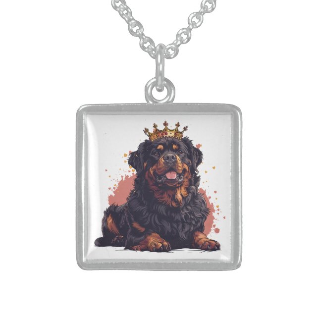 Royal Rottweiler Dog Queen Crown Sterling Silver Necklace (Front)