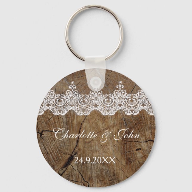 Royal Rustic Chic Save The Date Key Round Gift Keychain (Front)