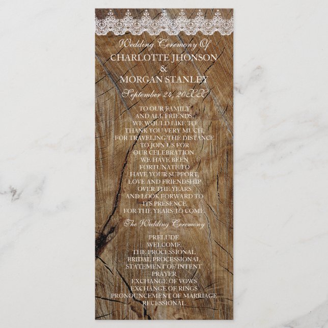 Royal Rustic White Lace Wedding Program (Front)