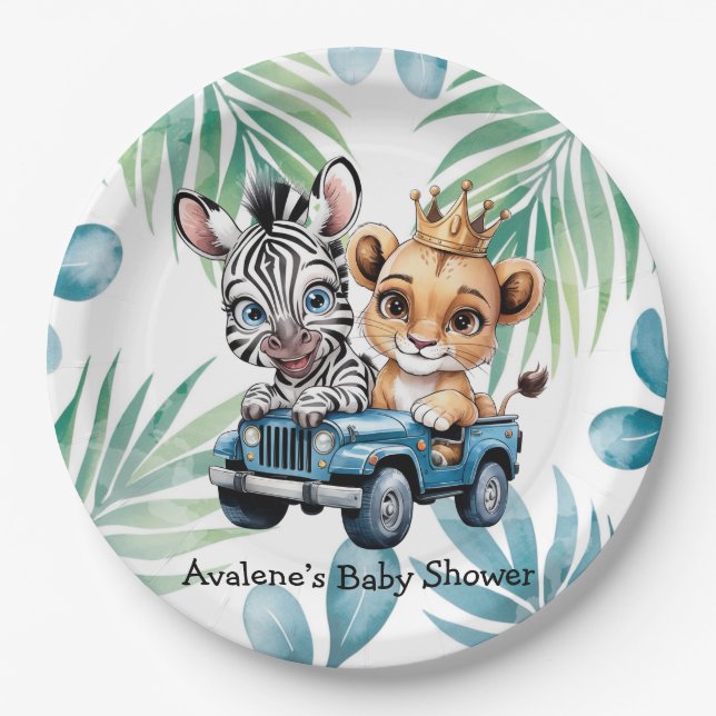 Royal Safari Ride Boy Baby Shower Paper Plates (Front)