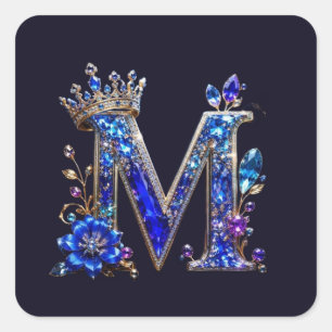 Royal Sapphire Crystal M Crown Monogram Square Sticker