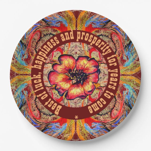 Royal Scarlet Red Flower and your text Paper Plates (Front)