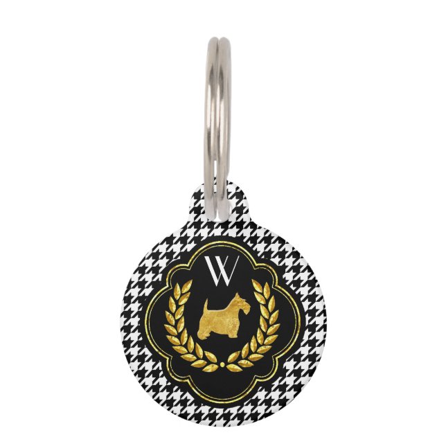 Royal Scottie Houndstooth Monogram Pet Name Tag (Front)