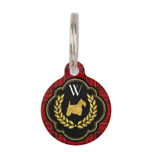 Royal Scottie Red Plaid Monogram Pet Name Tag