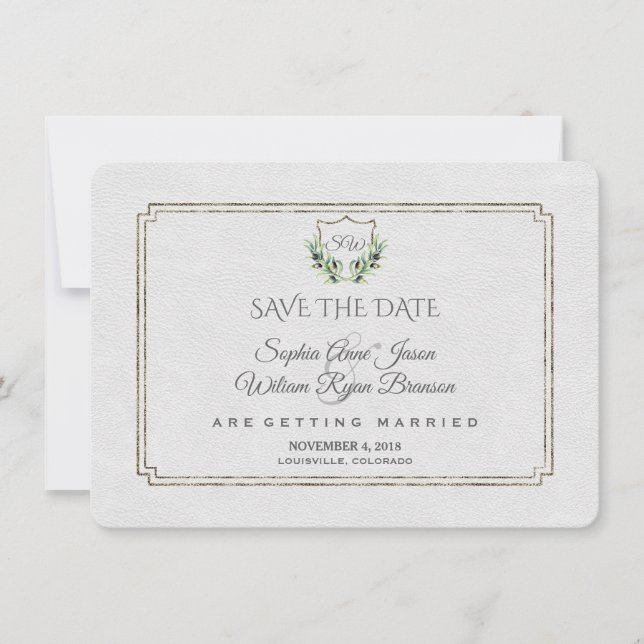 Royal Silver Crest Lush Greenery Save The Date (Front)