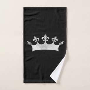 Royal Silver Crown on Black Hand Towel