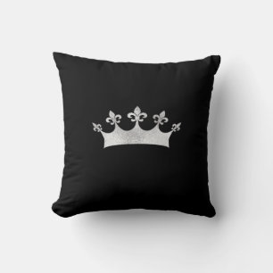 Royal Silver Crown on Black Throw Pillow
