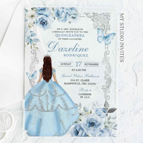 Royal Silver Light Blue Princess Quinceañera