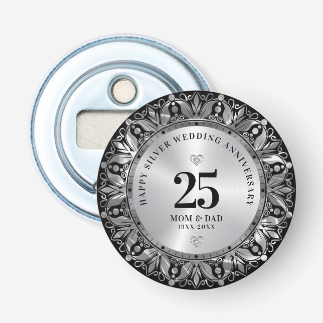 Royal Silver Ornamental Frame Wedding Anniversary Bottle Opener (Front)