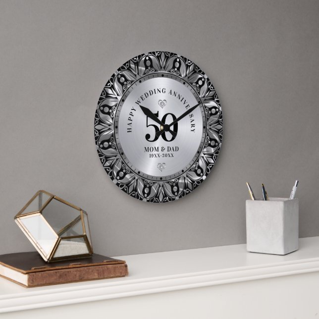 Royal Silver Ornamental Frame Wedding Anniversary Large Clock (Office)