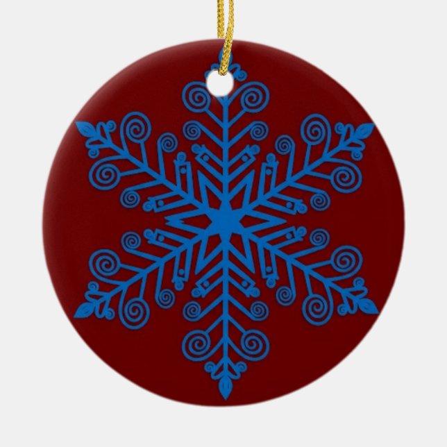 Royal Snowburst — Blue Holiday Snowflake Ceramic Ornament (Front)