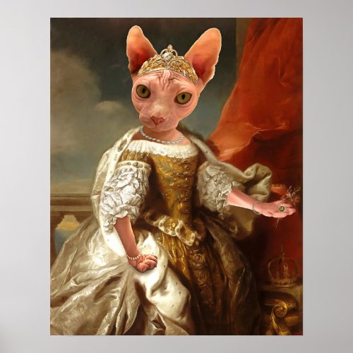 Royal Sphynx Cat Queen Portrait Poster