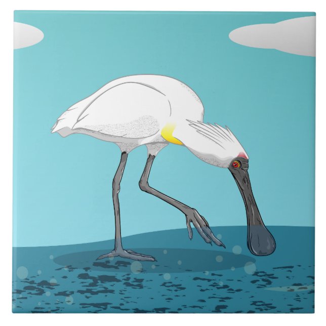 Royal Spoonbill NZ bird Ceramic Tile (Front)