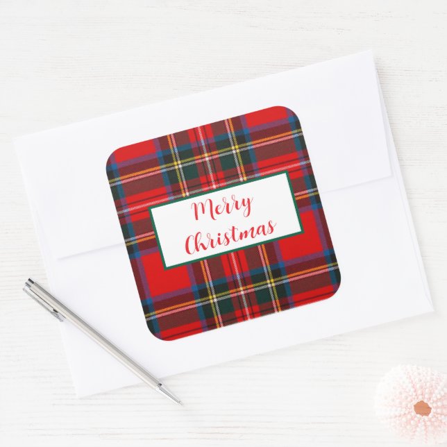 Royal Stewart Christmas MERRY XMAS Plaid Square Sticker (Envelope)