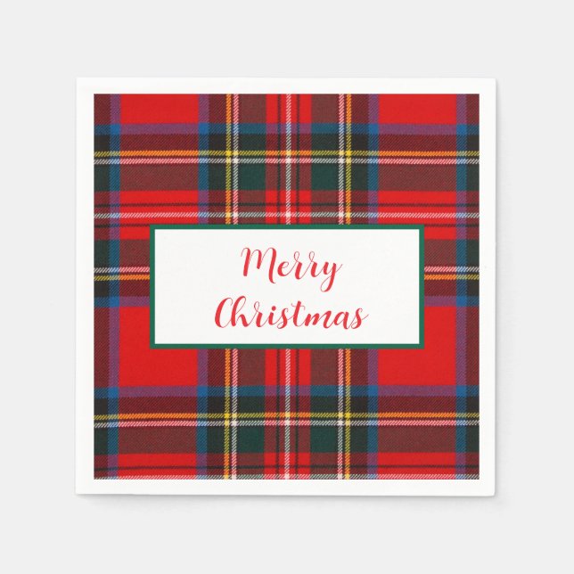 Royal Stewart Christmas MERRY XMAS Red Plaid  Napkins (Front)