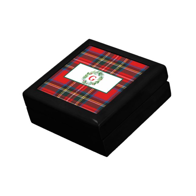 Royal Stewart Christmas MONOGRAM Plaid Wreath  Gift Box (Side)