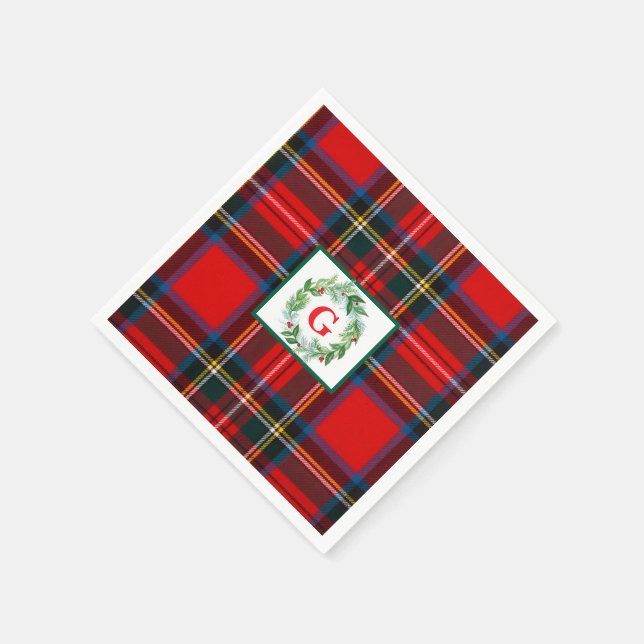 Royal Stewart Christmas MONOGRAM Plaid Wreath  Napkins (Corner)