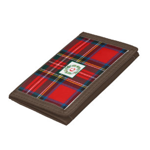 Royal Stewart Christmas MONOGRAM Plaid Wreath Tri-fold Wallet