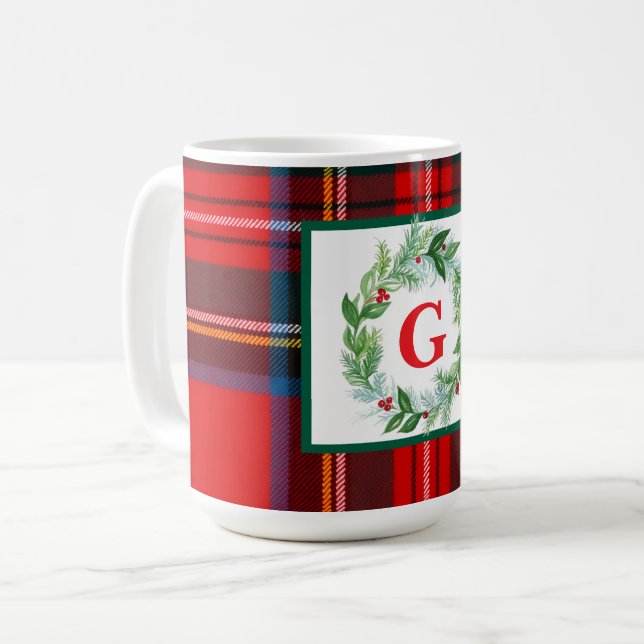 Royal Stewart Christmas Plaid MONOGRAM Coffee Mug (Front Left)