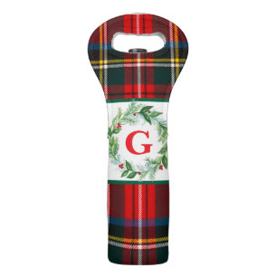 Royal Stewart Christmas Plaid MONOGRAM Wine Bag