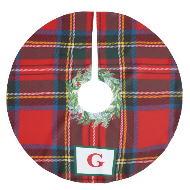 Royal Stewart Christmas Plaid PERSONALIZE Brushed Polyester Tree Skirt (Front)