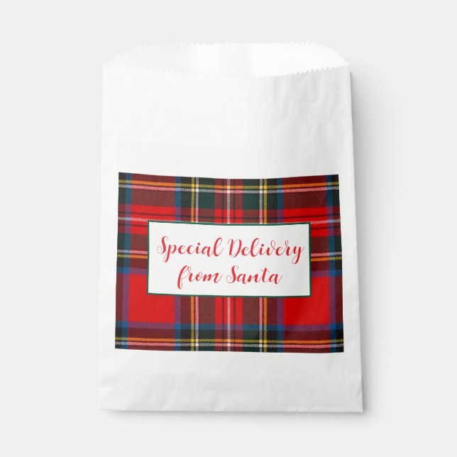 Royal Stewart Christmas Plaid Santa PERSONALIZE  Favor Bag (Front)