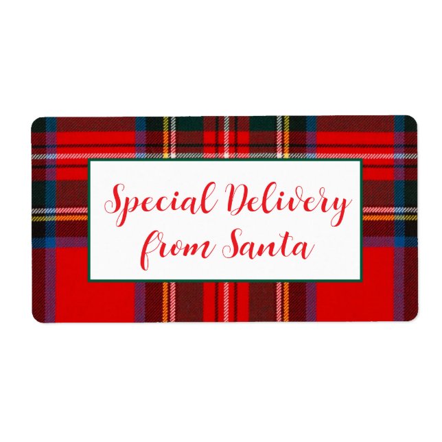 Royal Stewart Christmas Plaid Santa PERSONALIZE  Label (Front)