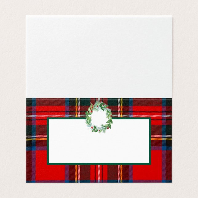 Royal Stewart Christmas Plaid Wreath Place card (Outside Unfolded)