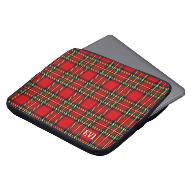 Royal Stewart Clan Tartan Plaid Monogram Name Laptop Sleeve (Front Top)