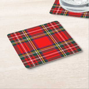 Royal Stewart Clan Tartan Plaid  Square Paper Coaster