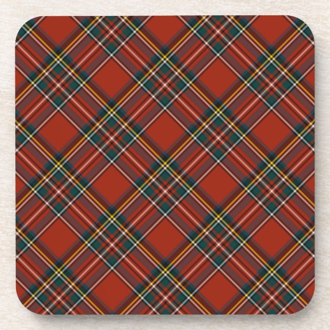 Royal Stewart Classic Red Scottish Tartan Beverage Coaster (Front)
