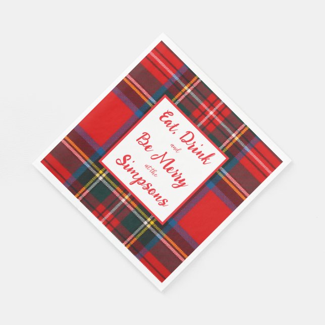 Royal Stewart Eat Drink Be Merry Xmas Plaid Napkins (Corner)
