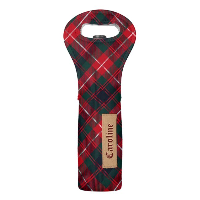 Royal Stewart Girly Tartan Pattern - Custom Name Wine Bag (Front)