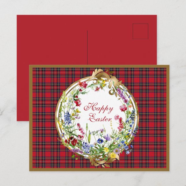 Royal Stewart Modern Scottish Tartan Easter Floral Holiday Postcard (Front/Back)