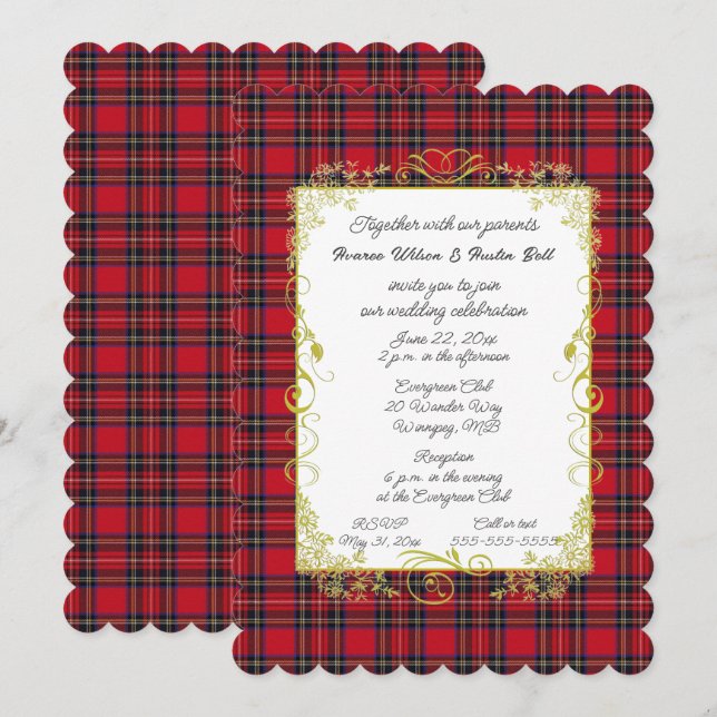 Royal Stewart Original Tartan With Gold Frame  Invitation (Front/Back)