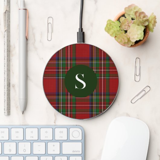 Royal Stewart Plaid Monogrammed Wireless Charger (Desk)